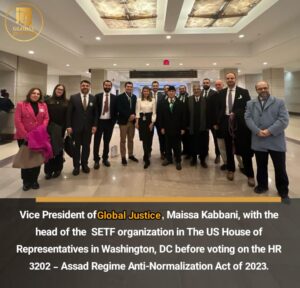 Vice President of Global Justice, Maissa Kabbani, with the head of the SETF organization in The US House of Representatives in Washington, DC before voting on the HR 3202 - Assad Regime Anti-Normalization Act of 2023.